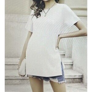 Ekouaer Women’s Maternity Shirt Short Sleeve Top Blouse Split Side Size Medium